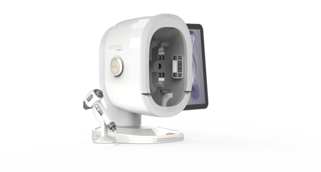 AI Skin Analyzer Machine on white background, front view