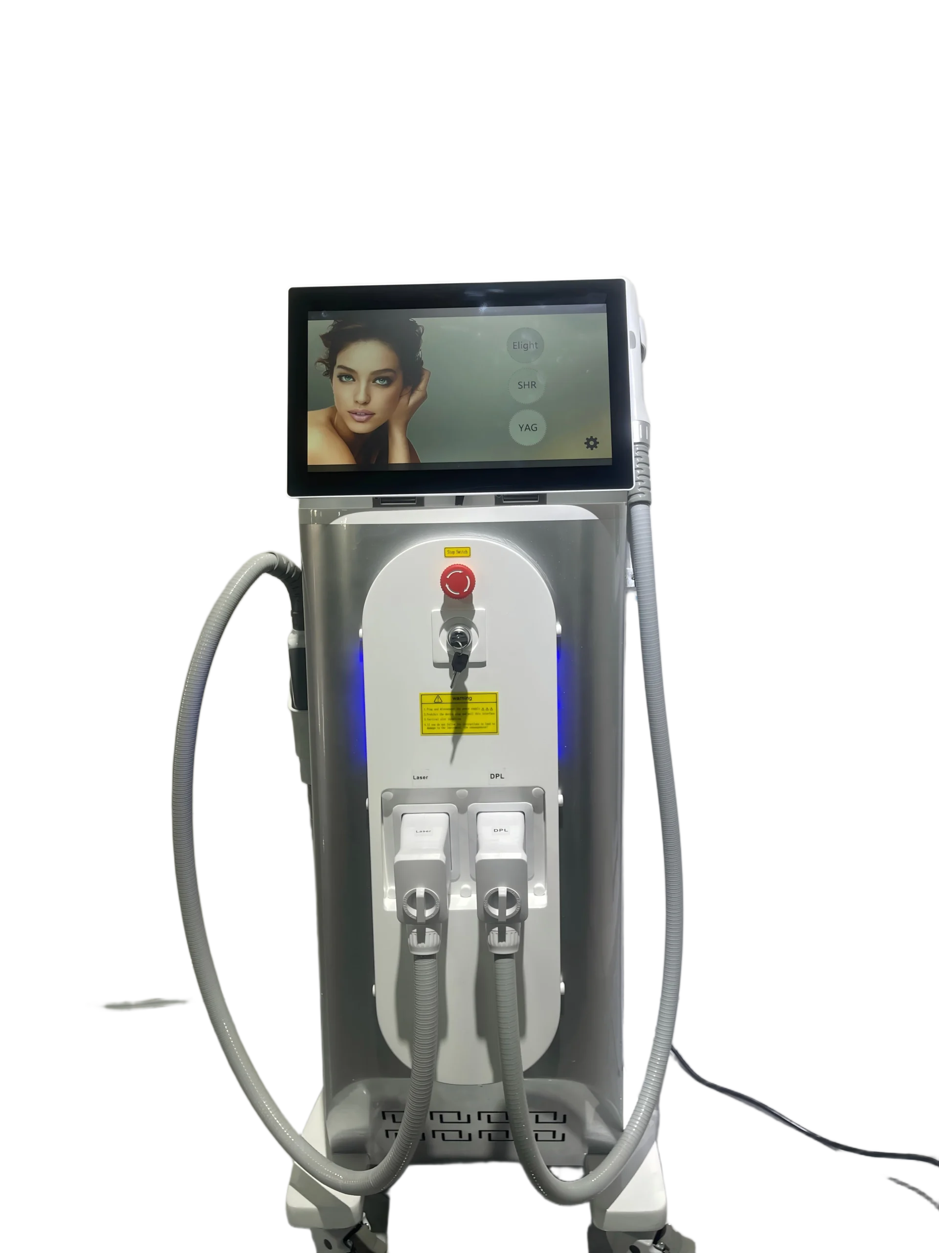 DPL, SHR & Nd:YAG Multifunction Beauty Machine on white background, front view